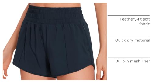 CRZ YOGA High Waisted Running Shorts 2.5" - color: True Navy, size: Medium