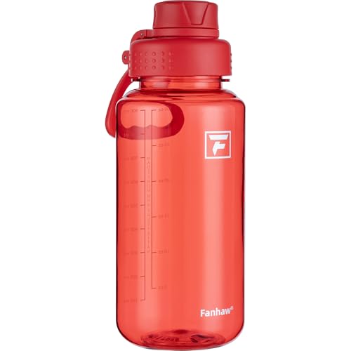 Fanhaw 32oz Clear Plastic Water Bottle with Fast-Flow Lid, Red - color: Red
