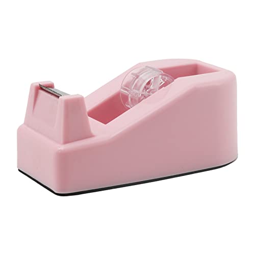 Desktop Tape Dispenser Heavy Duty Desk Accessories Floral Office Tape Dispensers, Weighted Non-Skid Base, Macaron Pink - color: Pink