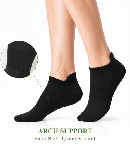 floconssy Ankle Socks for Women, Bamboo Viscose Cushioned Running Socks - color: 2 Black and 3 White, size: 6-9