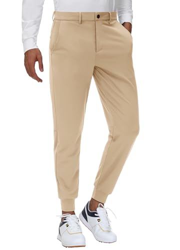 JWM Men's Stretch Golf Joggers Pants with Belt Loops - 29" 34" Slim Fit Tapered Casual Business Travel Dress Work Sweatpants - color: 03-khaki, size: Medium