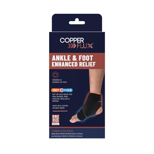 Copper Infused Ankle & Foot Wrap Brace with Hot Cold Gel Packs