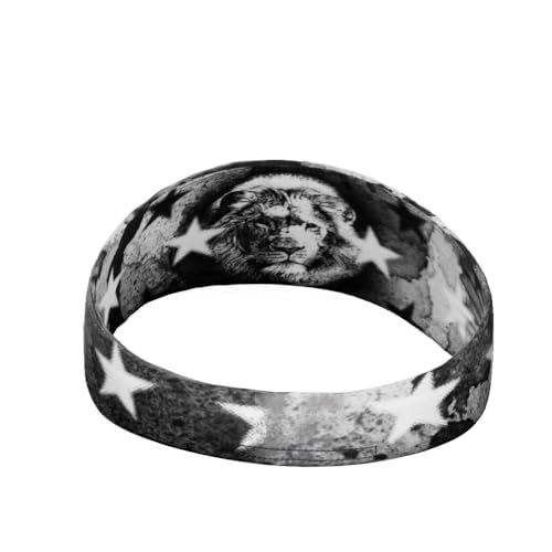 40+ Designs! Unisex Headband/Sweatband. Best for Sports, Fitness, Working Out, Yoga. Tapered Design - color: Lion with Stars