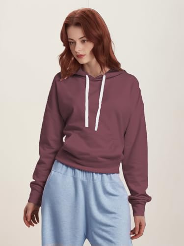 Women Hoodies Pullover Casual Loose Fit Long Sleeve Sweatshirt with Pockets - color: 2025 Dark Brown, size: Small
