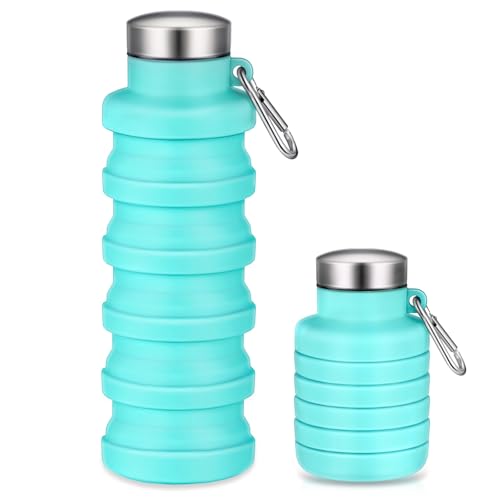Baderke Collapsible Water Bottle 17oz Silicone with Buckle, Green - color: Green