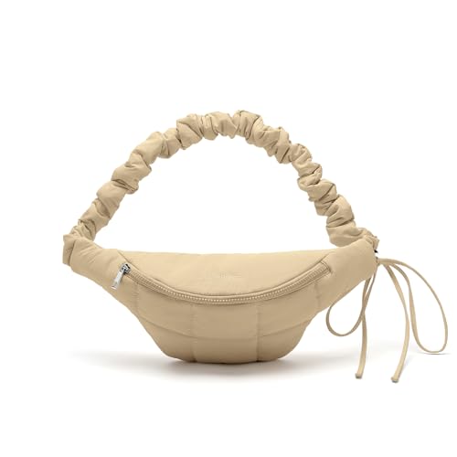 WESTBRONCO Puffer Fanny Packs for Women Small Crossbody Sling Bag, Nylon Quilted Belt Bag for Travel Hiking Running Waist Bag with Adjustable Strap - color: 202-Khaki