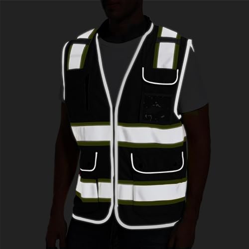ArcRidge Reflective Safety Vest for Men and Women - High Visibility Construction Vest - Dual Tone Reflective Strips - color: Black, size: 4X-Large
