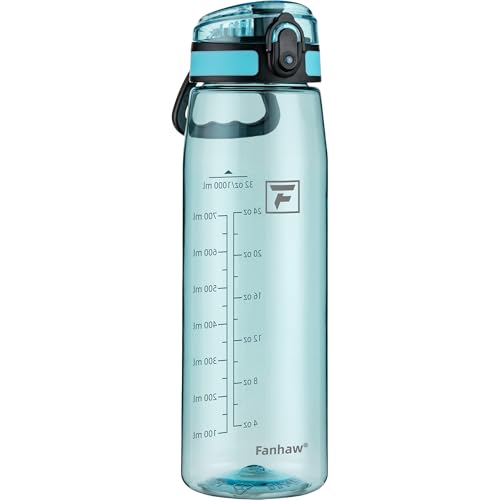 Fanhaw 32 oz Clear Plastic Water Bottle, Chug Lid, Baby Blue - color: Baby Blue