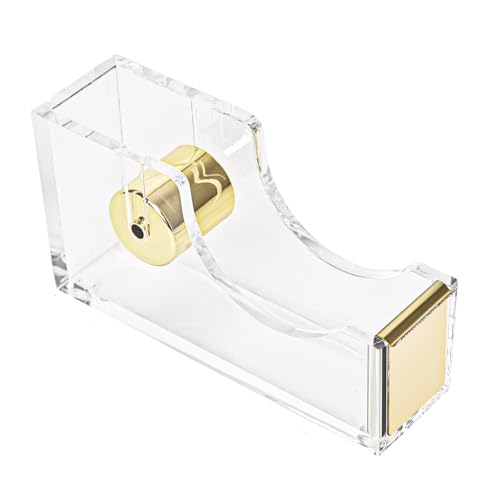 Gold Clear Acrylic Tape Dispenser Heavy-Duty Desk Tape Cutter for Daily Use - color: Gold