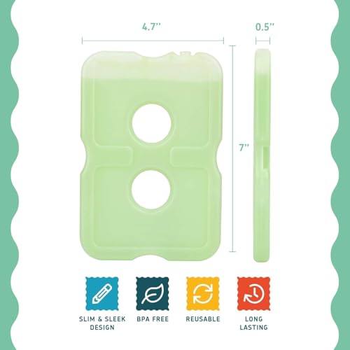 Healthy Packers Ice Packs for Lunch Boxes, Slim Cooler Ice Packs - color: Green (4 Pack)