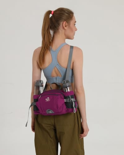 WATERFLY Fanny Pack Waist Bag: Fannie Pack 2 Water Bottle Holders Lumbar Belt Hiking Walking Running Jogging Camping Large Woman Man (Bottle Not Included) - color: Rose red