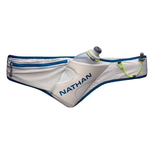 Nathan Peak Running Hydration Waist Pack Belt w/ Speed Draw Flask Water Bottle, 18oz/535 ml Push/Pull Race Cap, Expandable Zippered Stretch Pocket - color: Vapor Grey