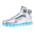 Unisex LED Light Up Shoes, Fashion High Top LED Sneakers USB Rechargeable Glowing Luminous Shoes for Men, Women, Teens - color: Silver, size: 9 Women/7.5 Men