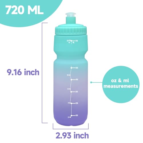 TooLe 24oz Bike Water Bottle, Sport Squeeze Water Bottle Leakproof BPA Free - color: T-Black+Purple