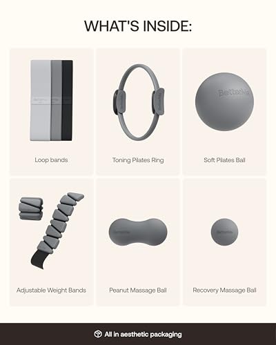 BetterMe Sculpt Body Kit - Pilates Equipment Set for Home Workouts - Home Pilates Kit with Pilates Ring Pilates Ball Resistance Bands, and Recovery Massage Tools - color: Stone Gray