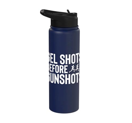 Gel Shots Before Gunshots Half Marathon 13.1 Runner Stainless Steel Insulated Water Bottle - color: Navy Blue