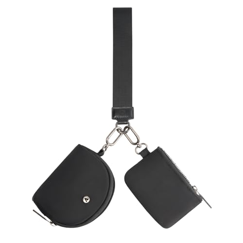 VUTUXA KeyChain Wallet Wristlet For Women Mini Zip Dual Pouch Coin Purse - color: black+black