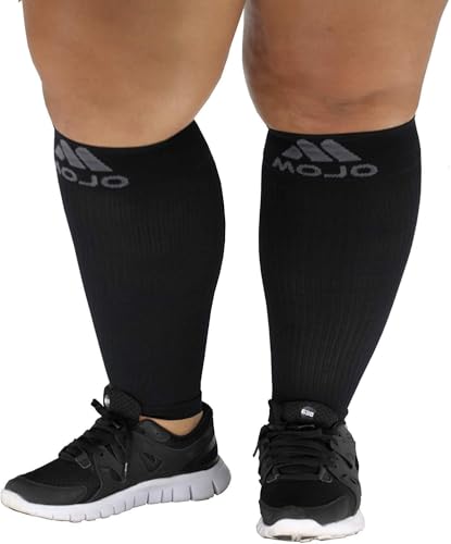 Mojo Compression Socks Footless for Women and Men 20-30mmHg - Extra Wide Plus Size Calf Sleeve - A604 - color: Black, size: XX-Large