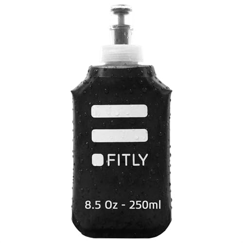 FITLY Soft Flask Running Water Bottle - Collapsible Hydration Flask - color: Black, size: 8.5 Ounces