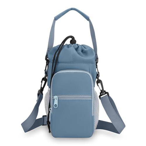 Water Bottle Holder with Removable Handle Strap 32 40oz Crossbody Insulated Water Bottle Carrier Sling Bag with Adjustable Strap and Phone Purse 5 Pockets for Walking Hiking Gym Travel - color: Blue