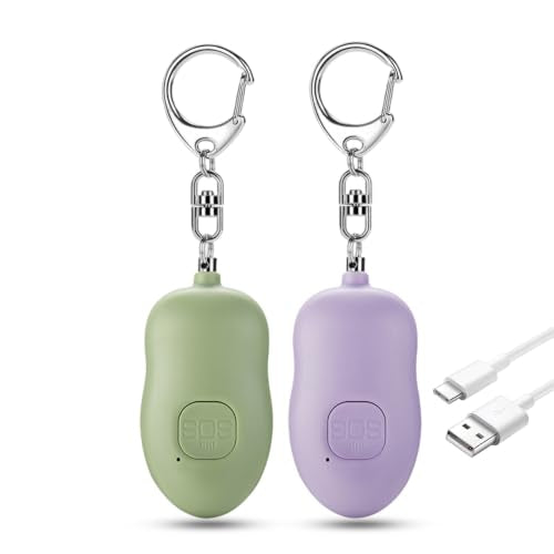Personal Safety Alarm for Women,2Pack 130dB Self Defense Keychain - color: Green+Purple