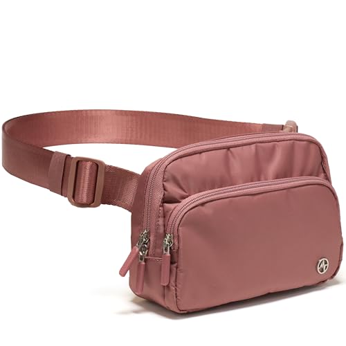Pander Nylon Crossbody Belt Bag with Excess Strap Keepers, 6-Pocket Adjustable Sling Fanny Pack for Travel and Everyday Carry, Mauve Pink - color: Mauve Pink