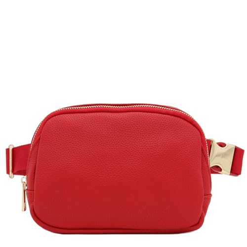 Lightweight Soft PU Pebbled Leather Sling Fanny Pack Belt Bag with Gold Metal Buckle (Red) - color: Red