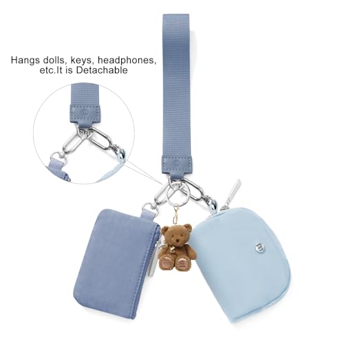 Keychain Wallet Mini Zip Around Wristlet Wallets for Women Detachable Dual Pouch Wristlet Portable Coin Purse Small Wallets - color: Navy+Light Blue