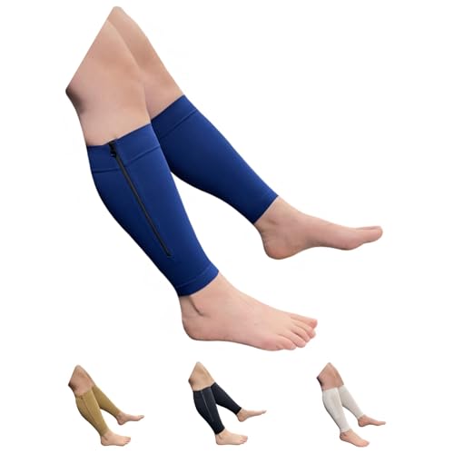 HealthyNees Seniors Care Footless 20-30 mmHg Compression Shin Calf Leg Men Women 1 Pair Zipper Sleeves (Navy, Large-X-Large) - color: Navy, size: Large-X-Large