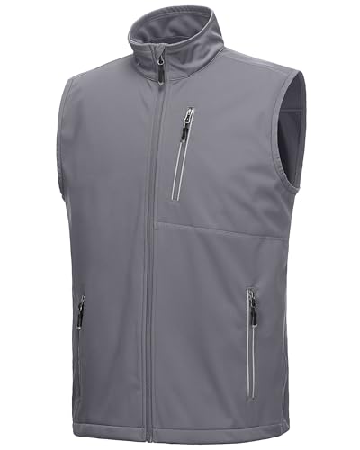 33,000ft Men's Windproof Lightweight Golf Vest Outerwear Sleeveless Jacket - color: Light Grey, size: Small