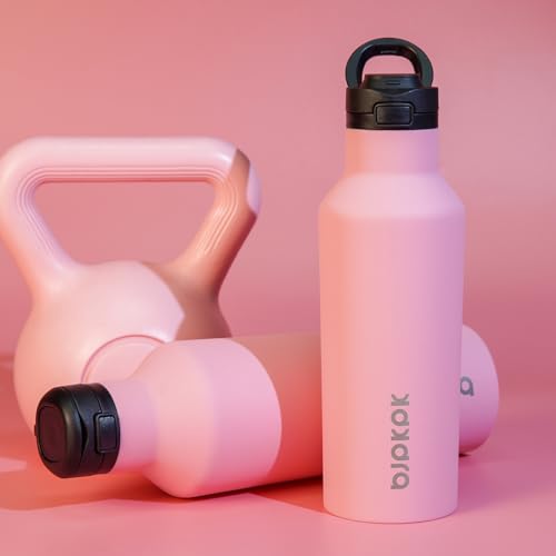BJPKPK 25oz Insulated Thermal Water Bottle, Straw & Handle, Stainless Steel - color: Light Pink, size: 25 Ounces