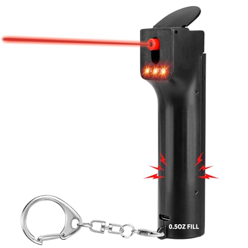 3-in-1 Personal Safety Alarm and Pepper Spray Combo for Women - Max Strength Pepper Gel & 130 dB Siren & Strobe Lights, Flip-top Safety Cap & UV Marking DYE, Spray Canister Replaceable - color: Black