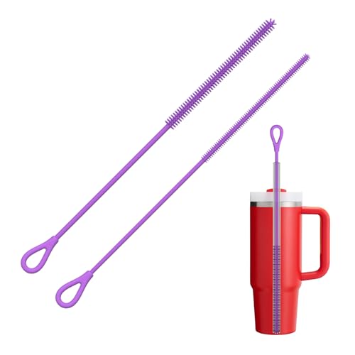 YOTIME Silicone Straw Cleaner Brush, 2Pcs Reusable Straw Brush, Purple - color: Purple