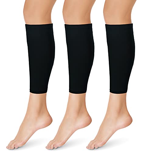 Sintege 3 Pairs Calf Compression Sleeves Women Men, L, Black - color: Black, size: Large