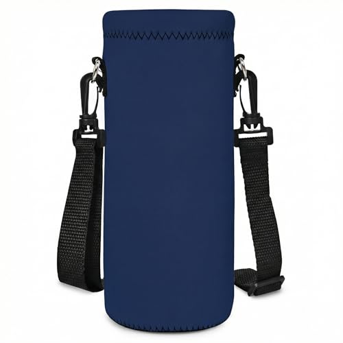 RICHEN Neoprene Water Bottle Carrier Bag with Adjustable Shoulder Strap,Insulated Water Bottle Cover for Stainless Steel/Glass/Plastic Bottles - color: Navy Blue, size: 500ml