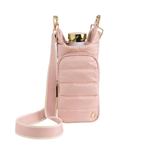 WanderFull Original HydroBag Crossbody Water Bottle Holder with Phone Pocket, Fits Water Bottles up to 32 oz - color: Blush Matte - Striped Strap