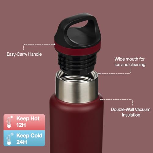 BJPKPK 18oz Insulated Water Bottle Stainless Steel Water Bottle with Handle - color: Deep Red, size: 18 Ounces