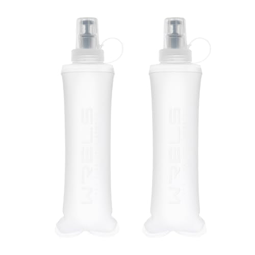 WRELS Soft Flasks Running Water Flask Folding Soft Water Bottles Small for Outdoor Sports Hiking Hydration Pack 5oz/8oz/17oz(WHITE,8oz*2) - color: White, style: 250ml/8oz-2 Pack