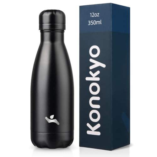 Konokyo 12 oz Insulated Stainless Steel Water Bottle, Midnight Black - color: Midnight Black, size: 12 Ounces
