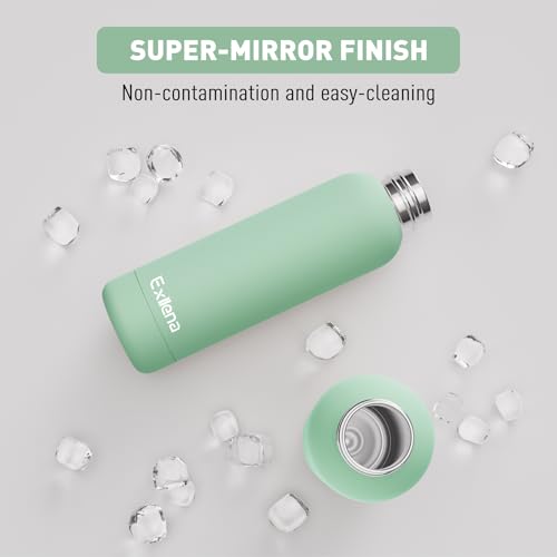 Exllena Slim Insulated Water Bottles for Travel 18oz with Clip, Double Wall Vacuum Stainless Steel Water Bottle Keeps Drinks Cold 24 Hrs/Hot 12 Hrs, 100% Leakproof, BPA Free(Mint) - color: Mint, size: 500 ml