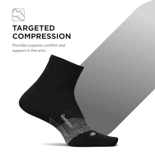 Feetures Elite Light Cushion Quarter Sock - color: New Black (1 Pair ), size: Large