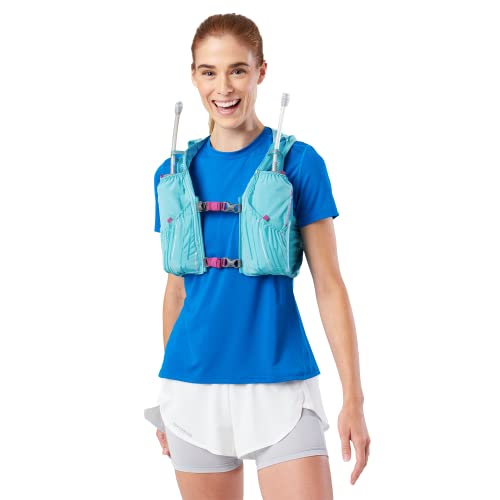 Nathan Pinnacle Hydration Running Vest Backpack for Trail Running & Marathon with Soft Flasks, Lightweight Water-Resistant Race Vest - color: Caribbean Blue/Magenta, size: X-Large