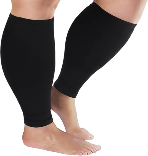 Plus Size Compression Sleeves Wide Calf for Women & Men 20-30 mmHg, 5XL - color: Black, size: XXXXX-Large