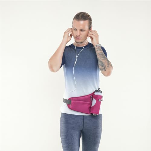 Waterproof Hydration Belt Waist Pack with Water Bottle Holder, Adjustable Running Fanny Pack for Hiking, Walking, Cycling & Outdoor Sports (玫红色) - color: Magenta