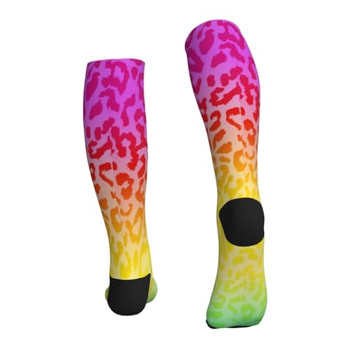 Compression Socks Women And Men For Nurses Travel Pregnancy Recovery Running Athletic - color: Rainbow Leopard Print