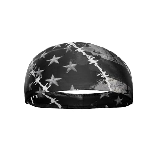40+ Designs! Unisex Headband/Sweatband. Best for Sports, Fitness, Working Out, Yoga. Tapered Design - color: Barbed Wire Flag
