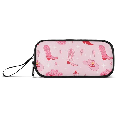 Fisyme Pink Western Cowgirl Boots Pencil Case Large Capacity Pen Box Makeup Pouch Holder Organizer Stationery Bag for School Office College Traval Adults - color: Multi-Pinks