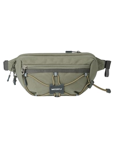 WATERFLY Small Fanny Pack RFID Blocking Travel Hiking Crossbody Waist Bag - color: Gray-Green