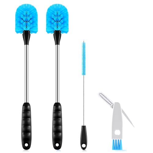 SLUXKE Long Handle Bottle Brush Set with Straw Cleaner Brush and 3 in 1 Cup Lid Cleaning Brush, Water Bottle Cleaner with Stainless Steel Handle for Cleaning Cup, Water Bottles, Tumblers, Baby Bottles - color: Blue