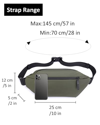 Fanny Pack for Men & Women | Adjustable Waist Bag (28-63 Inch Belt) – Large Waterproof Belt Bag for Hiking, Running, Travel, Gym | Phone Pouch with Zipper Pocket - color: Green
